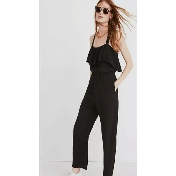 Madewell black apron ruffle cross strap jumper - Picture 1 of 6